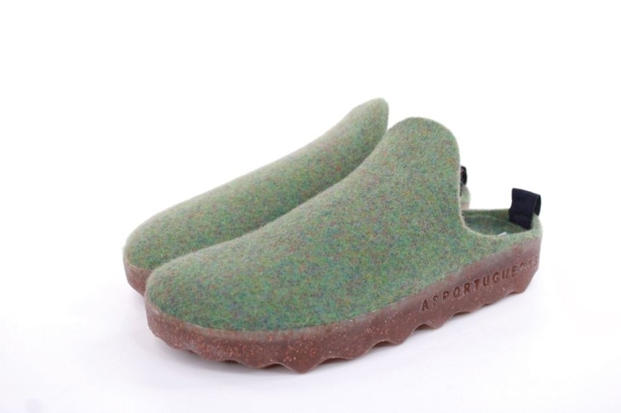 ASPORTUGUESAS Asportuguesas Damen Pantolette Wolle Kork Vegan Nachhaltig Grun S22 P018023053 Moss Green Pantoletten