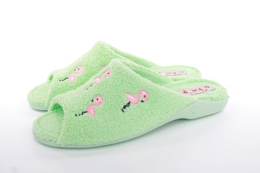 s`knöpfli S`Knopfli Damen Pantolette Hausschuh Frottee Flamingo- Motiv Grun S13 Z28814 Verde Hausschuhe