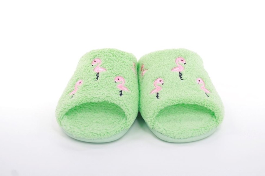 s`knöpfli S`Knopfli Damen Pantolette Hausschuh Frottee Flamingo- Motiv Grun S13 Z28814 Verde Hausschuhe