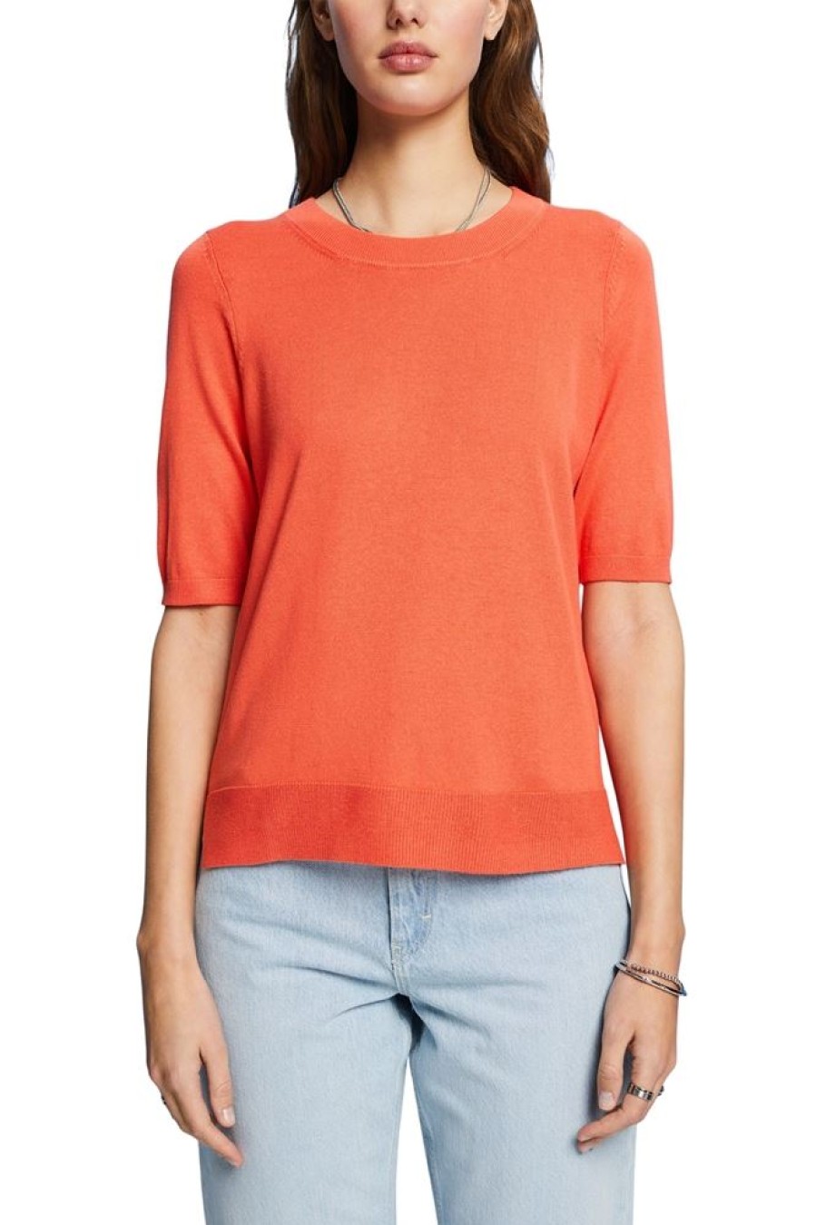 Esprit Esprit Kurzarmliger Pullover, Baumwollmix Orange S23 043Ee1I313 E870 Coral Oran Pullover