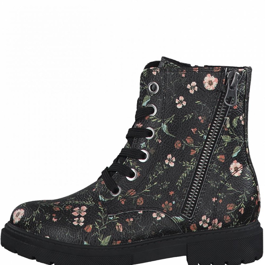 s.Oliver S.Oliver Schnurstiefel Reisverschluss Flower Schwarz S21 5-5-45210-27 951 Flower Comb Stiefel