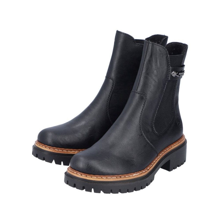 Rieker Rieker Damen Chelsea Boots Reisverschluss Kettendetail Schwarz S23 72690-00 Schwarz/Schwarz Stiefel