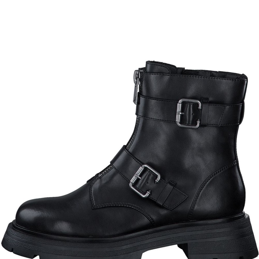 Tamaris Tamaris Boots Stiefeletten Leder Zierschnallen Schwarz S23 1-25320-41 020 Black Matt Stiefel