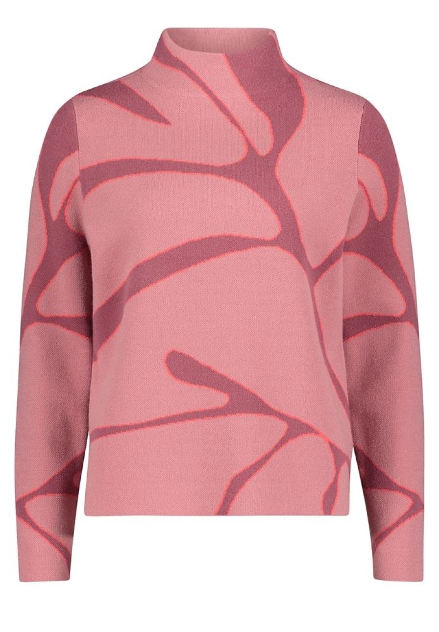 Betty Betty Barclay Strickpullover Stehkragen Grafisches Muster Grun,Rot S22 57981026 4836 Rose/Dark Pullover