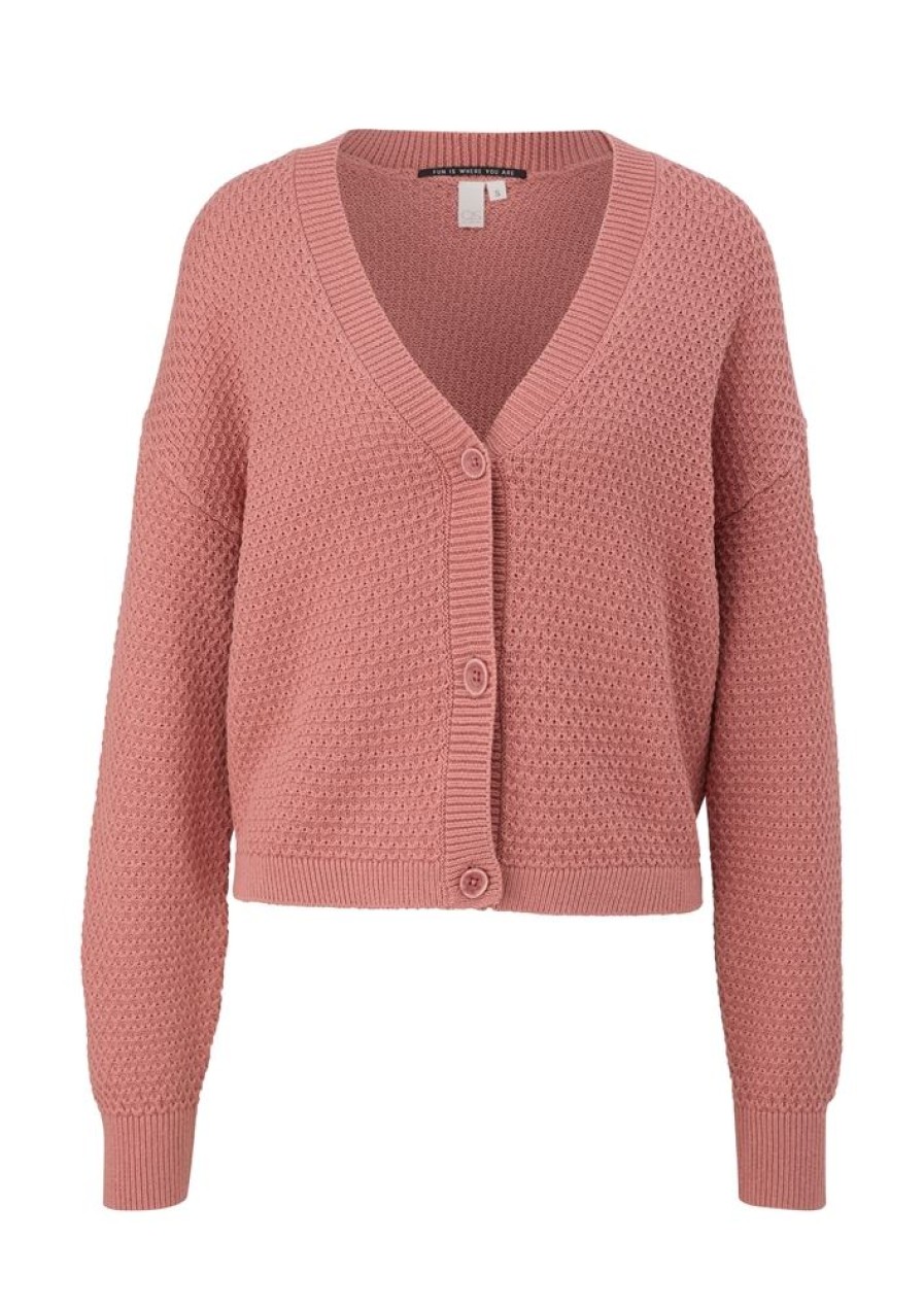 QS Qs Desinged By Strickcardigan V- Ausschnitt Knopfleiste Rosa,Lila, Schwarz S22 2125126 2068 Orange Jacke