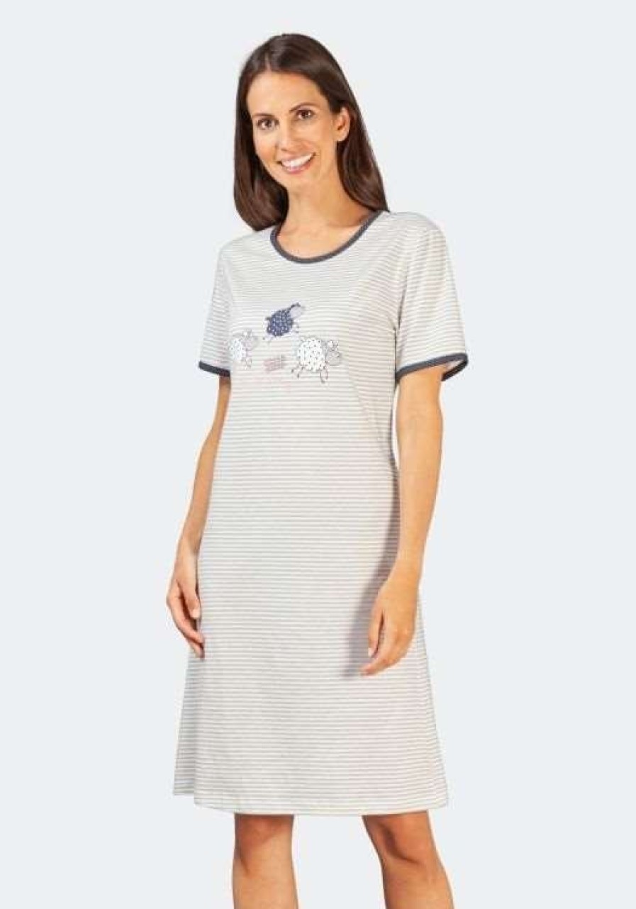 Hajo Hajo Nachthemd Sleepshirt Gestreift Schafchen 95 Cm Lange 45863 Elfenbein Accessoires