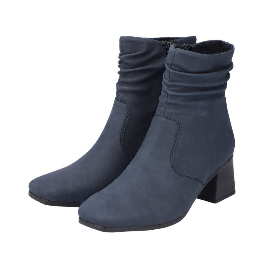 Rieker Rieker Damen Stiefeletten Blockabsatz Schaftraffung Blau S23 70972-14 Pazifik Stiefel