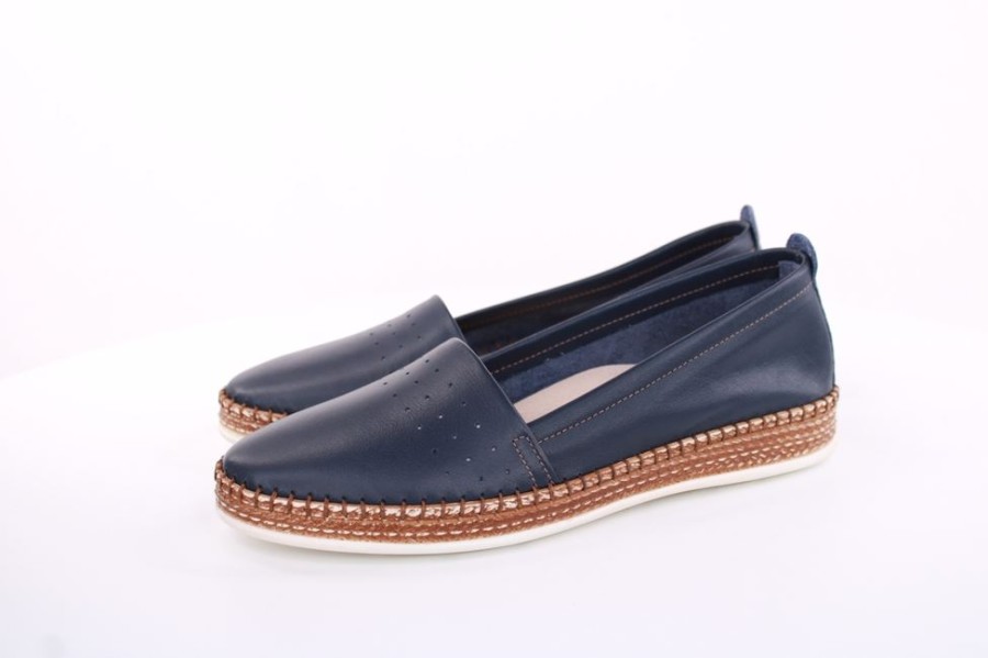 PETER Peter Erikson Damen Slipper Loafer Leder Comfort- Fusbett Weis, Blau S13 221591 Slipper