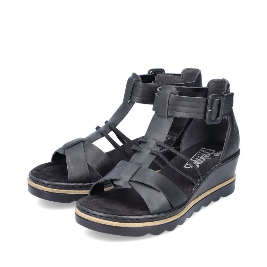 Rieker Rieker Damen Keilsandaletten Asphalt S13 67480-01 Schwarz Sandalen