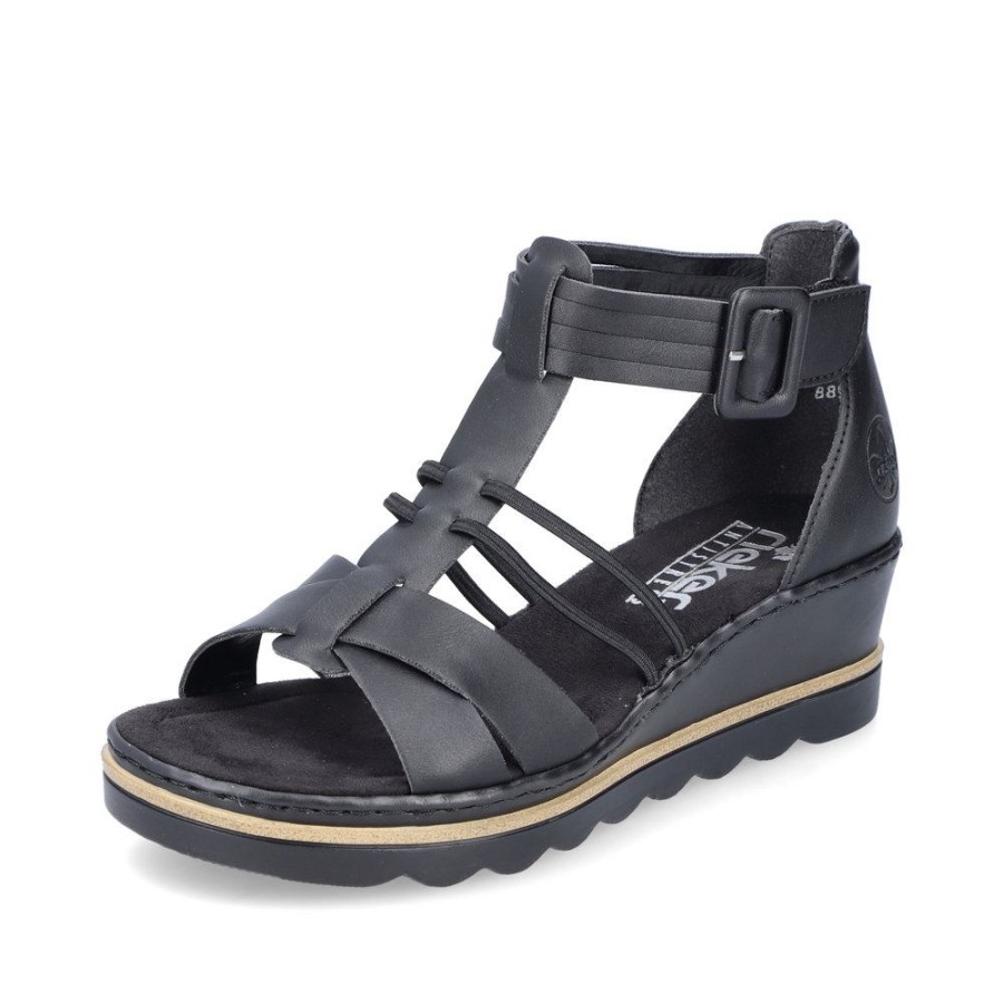 Rieker Rieker Damen Keilsandaletten Asphalt S13 67480-01 Schwarz Sandalen