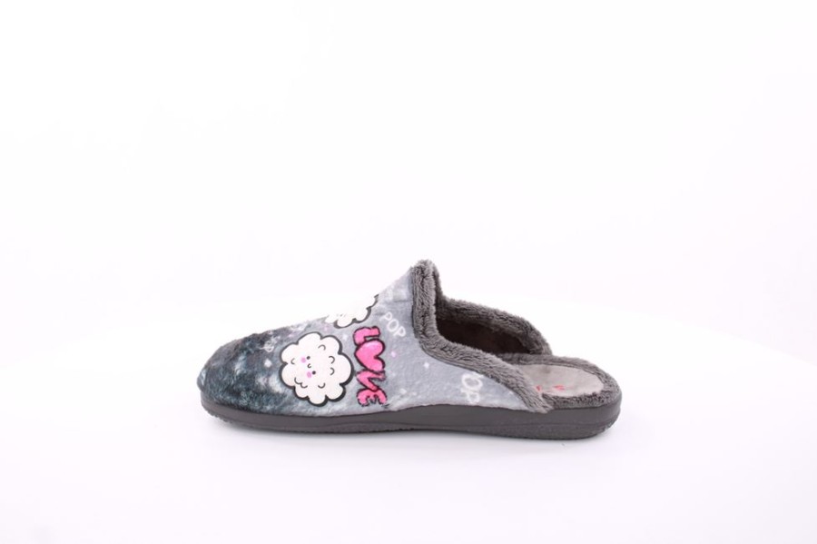 s`knöpfli S`Knopfli Damen Hausschuh Pantolette Wolken- Motiv Grau S23 X29315 Astracan Gris Hausschuhe