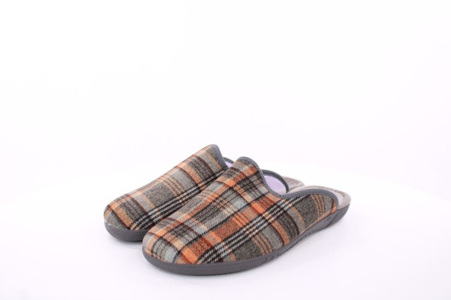 s`knöpfli S`Knopfli Herren Hausschuh Pantolette Kariert Braun S23 Ac11205 Gris Hausschuhe