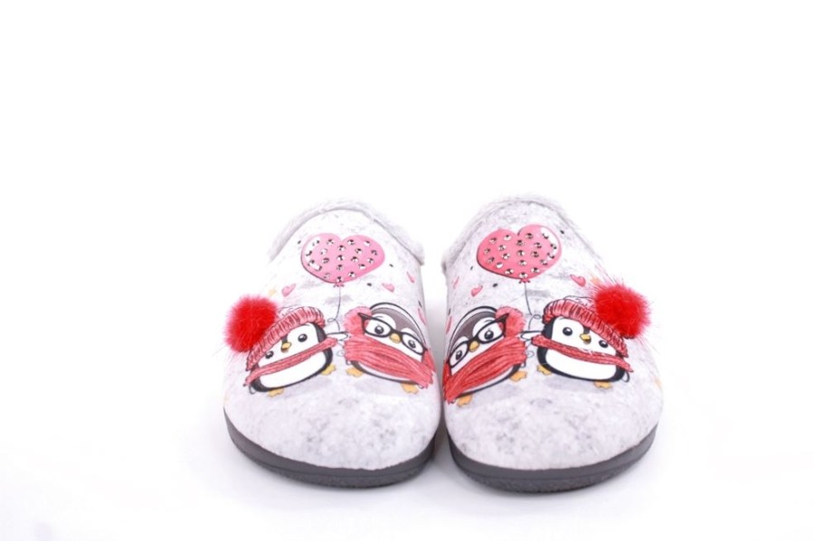 s`knöpfli S`Knopfli Damen Hausschuh Pantolette Pinguinmotiv Applikationen Grau S22 X28306 Terpel Gris Hausschuhe