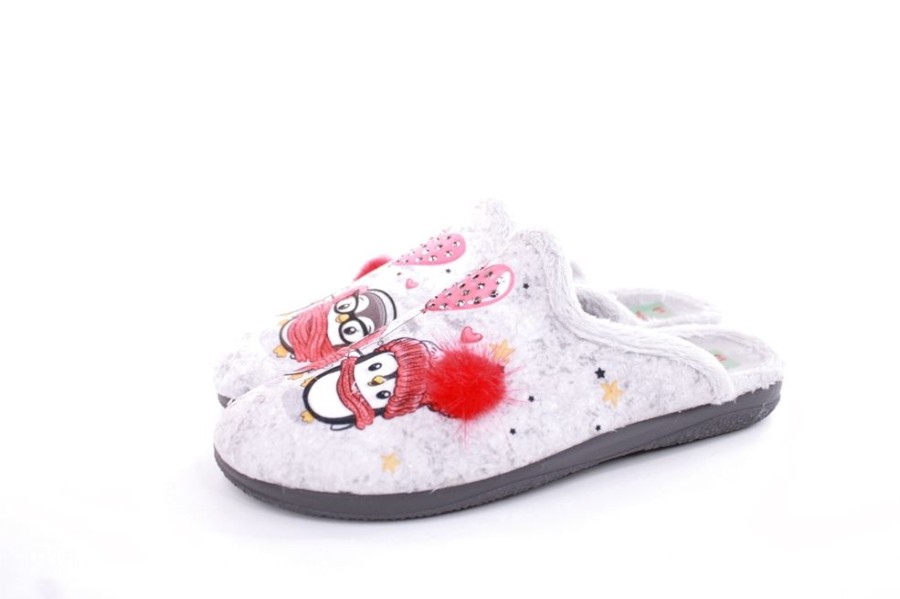 s`knöpfli S`Knopfli Damen Hausschuh Pantolette Pinguinmotiv Applikationen Grau S22 X28306 Terpel Gris Hausschuhe