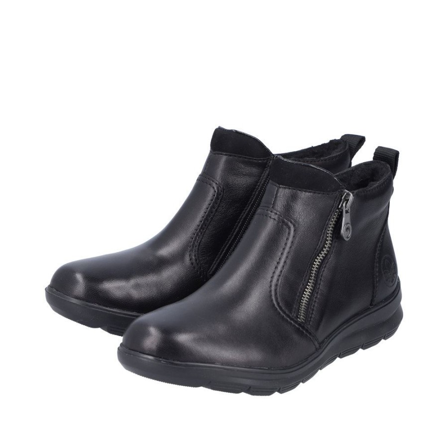 Rieker Rieker Damen Kurzstiefel Leder Wechselfusbett Warmfutter Schwarz S23 Z0060-00 Schwarz/Schwarz Stiefel