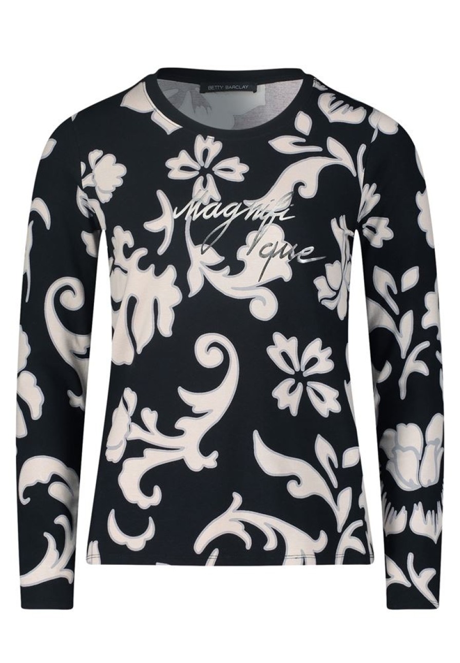 Betty Betty Barclay Langarmshirt Blumenprint Schwarz S23 28982180 9875 Black/Beig T-Shirt