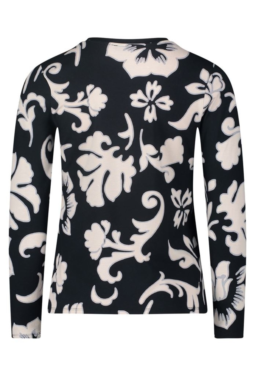 Betty Betty Barclay Langarmshirt Blumenprint Schwarz S23 28982180 9875 Black/Beig T-Shirt