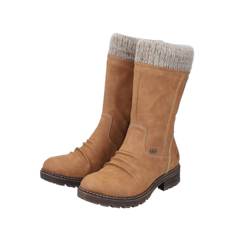 Rieker Rieker Damen Stiefel Slipper Hochschaftstiefel Gefuttert Baun S23 Z4761-24 Mandel/Stein Stiefel