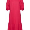 EDC Edc Strukturiertes Midikleid V-Ausschnitt Pink, Schwarz S23 033Cc1E314 Kleid