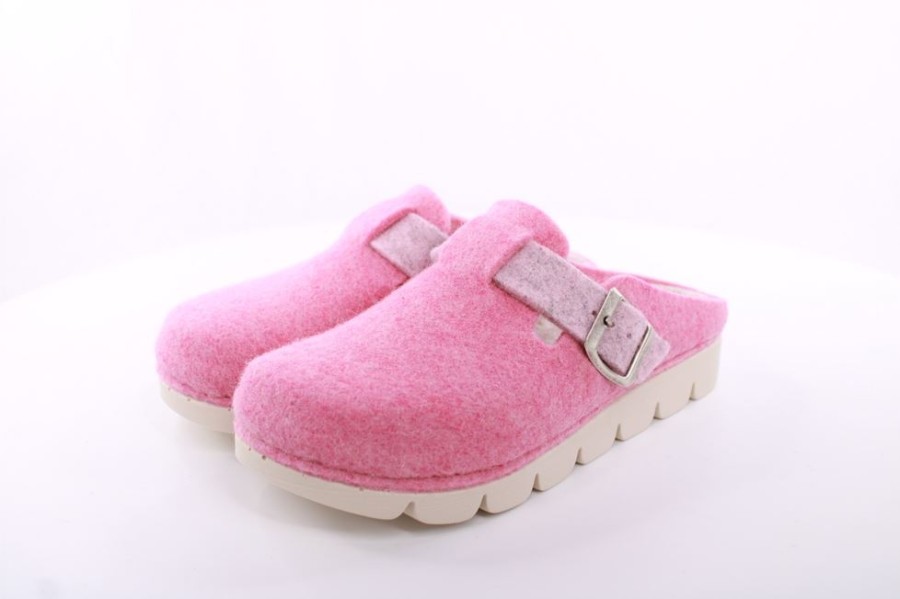 Fuß Fus Bequem Damen Hausschuh Pantolette Zierschnalle Rosa, Blau S23 1100/01 Hausschuhe