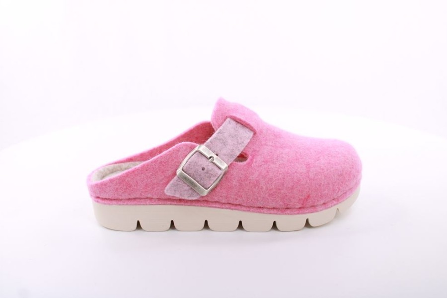 Fuß Fus Bequem Damen Hausschuh Pantolette Zierschnalle Rosa, Blau S23 1100/01 Hausschuhe