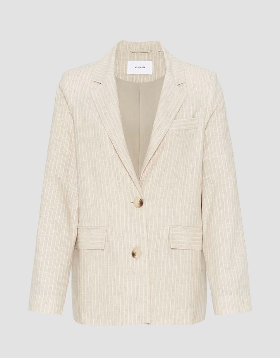 OPUS Opus Blazer Jenga Leinenmix Klappentaschen Helle Streifen Beige S13 10164911342185 20003 Natural G Blazer