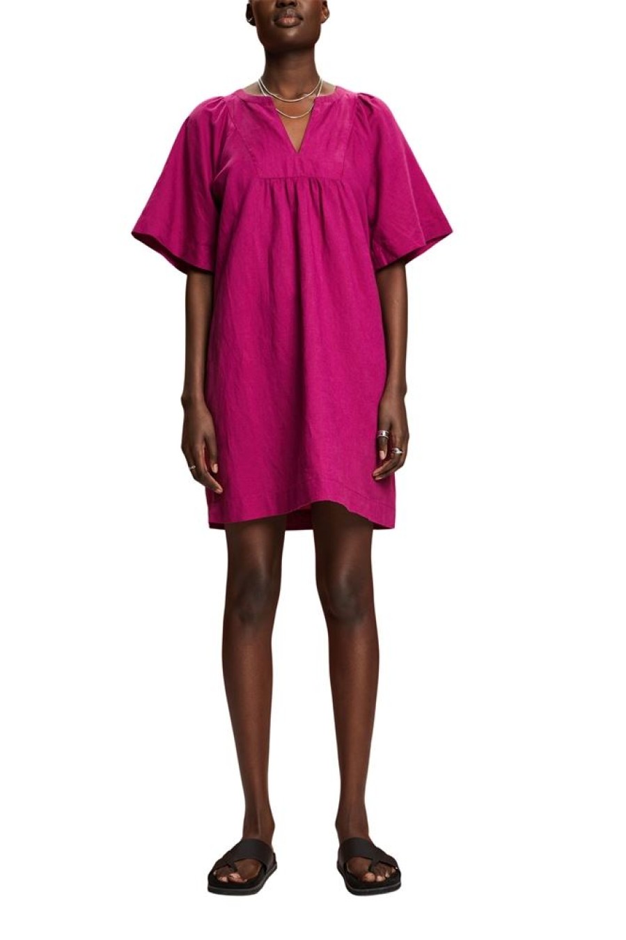 Esprit Esprit Minikleid, Baumwolle-Leinen-Mix Pink S23 043Ee1E316 E650 Dark Pink Kleid