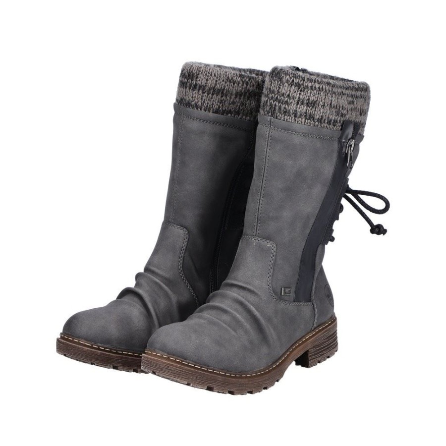 Rieker Rieker Antistress Damen Stiefel Strickbund Tex- Membran Kuscheliges Warmfutter Grau S22 Z4756-45 Anthrazit/Schwa Stiefel