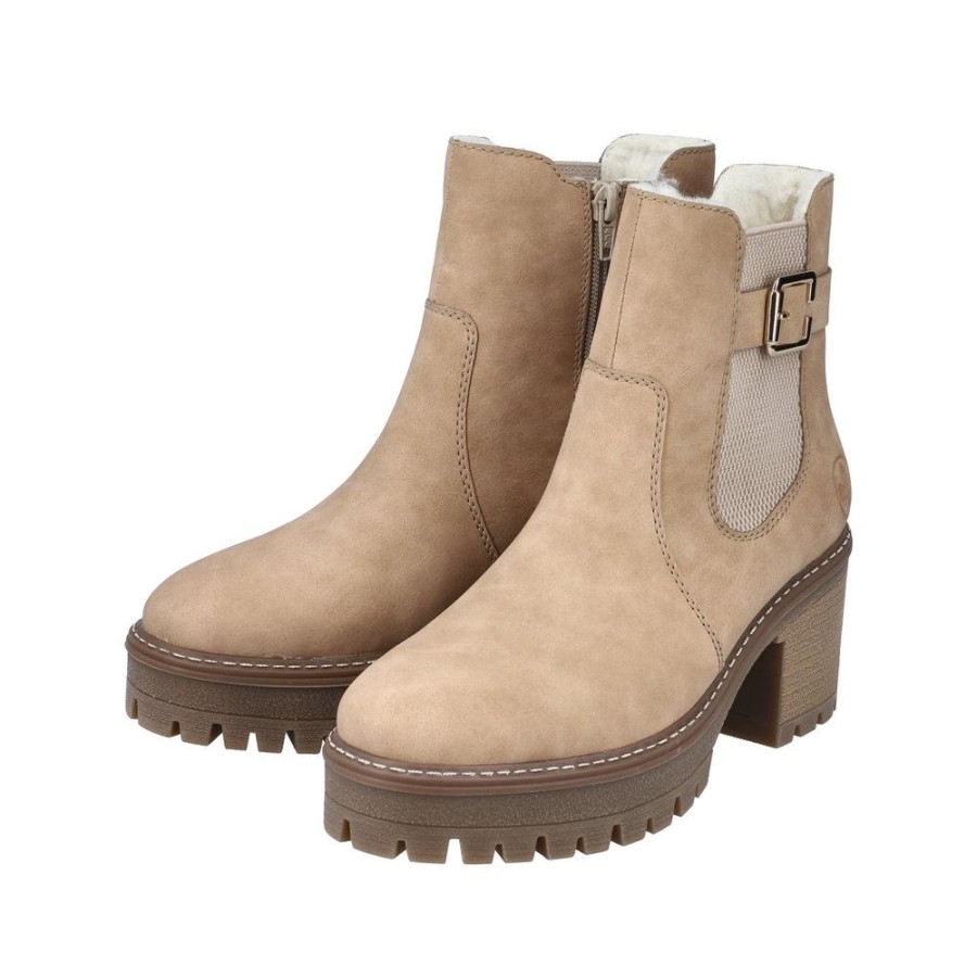 Rieker Rieker Damen Chelsea Boots Mit Warmfutter & Blockabsatz In Braun S23 Y8554-60 Marble/Ginger Stiefel