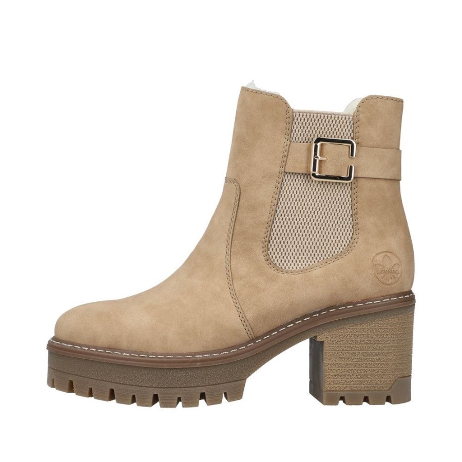 Rieker Rieker Damen Chelsea Boots Mit Warmfutter & Blockabsatz In Braun S23 Y8554-60 Marble/Ginger Stiefel