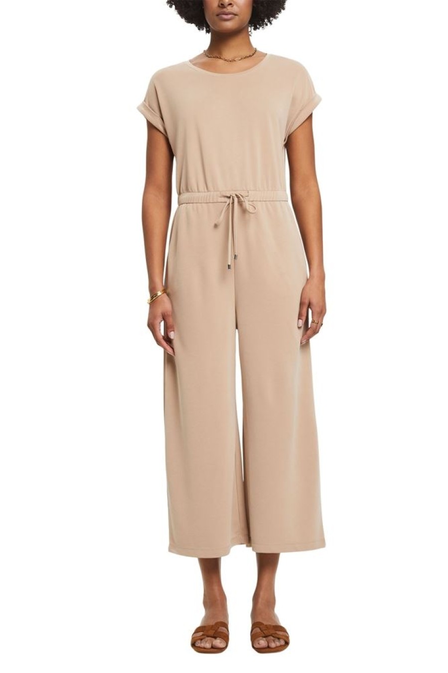 Esprit Esprit Jumpsuit Mit Kordelzug In Der Taille Beige Nos 993Ee1L301 E240 Taupe Overall