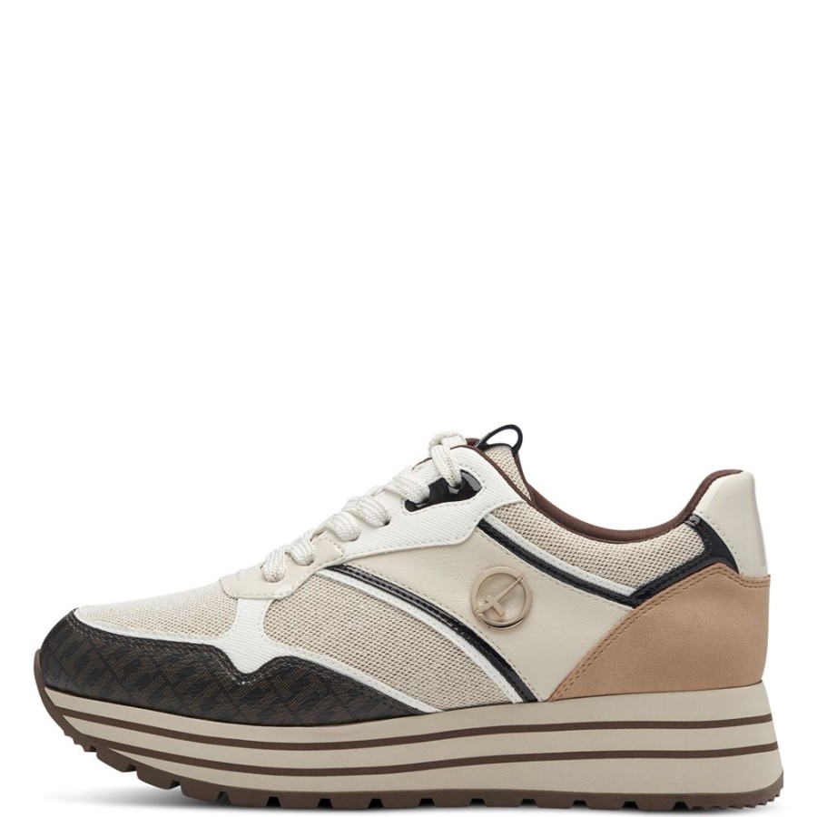 Tamaris Tamaris Sneaker Plateausohle Wechselfusbett Materialmix Beige S23 1-23706-41 147 Offwhite Co Sneaker