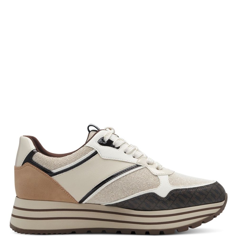 Tamaris Tamaris Sneaker Plateausohle Wechselfusbett Materialmix Beige S23 1-23706-41 147 Offwhite Co Sneaker