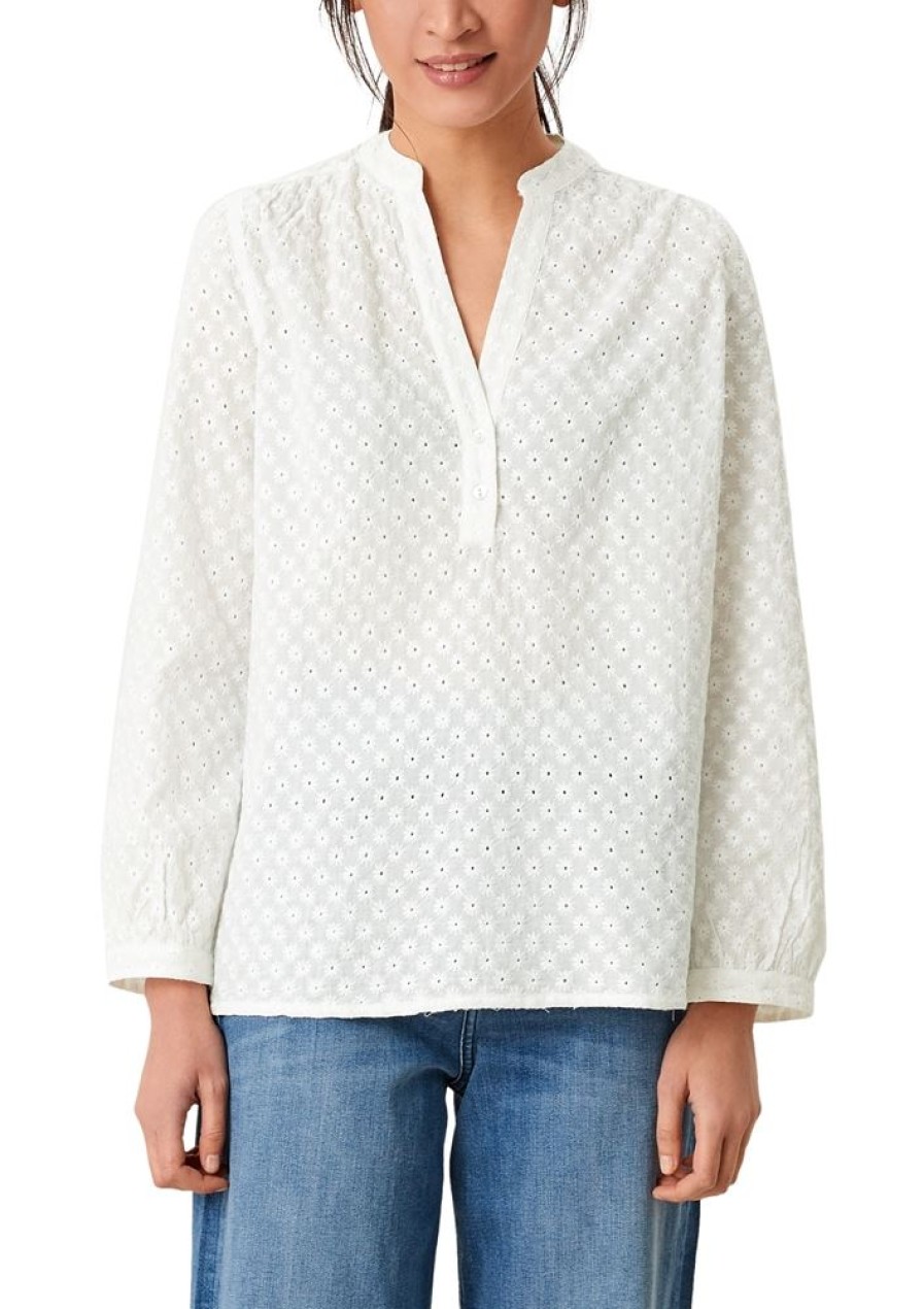 s.Oliver S.Oliver Tunikabluse Broderie Anglaise Weis S12 2111988 02L1 Off-White Bluse