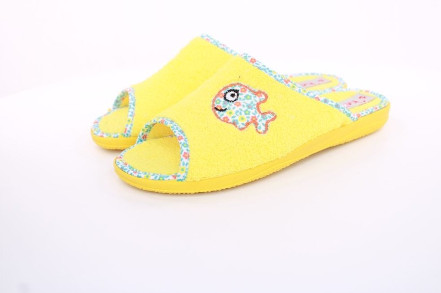 s`knöpfli S`Knopfli Damen Pantolette Hausschuh Frottee Fisch- Motiv Gelb S13 X27462 Lemon Hausschuhe