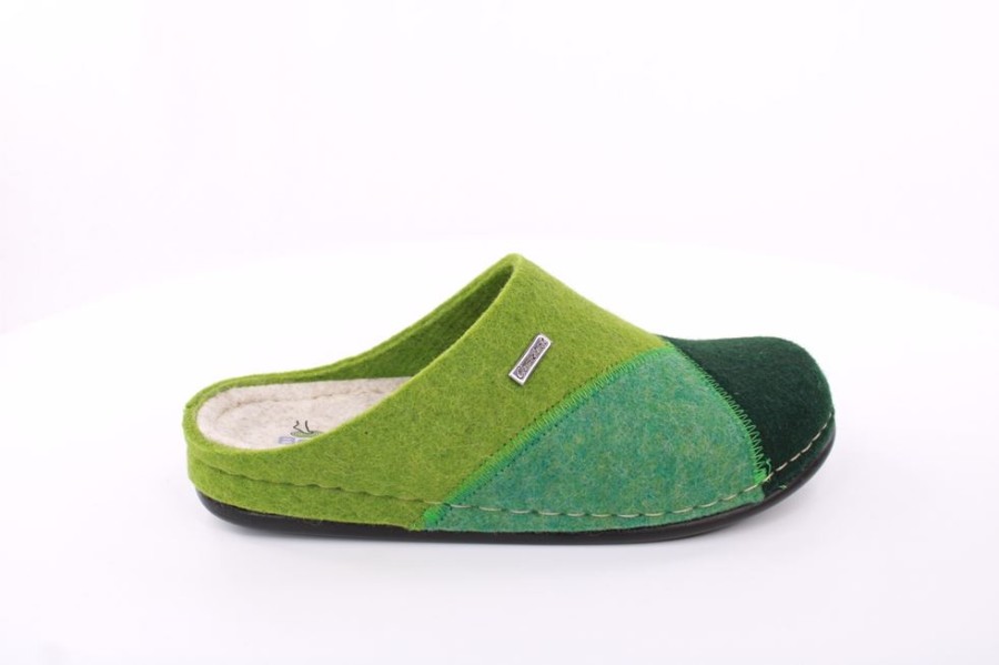 Fuß Fus Bequem Damen Hausschuh Pantolette Grun S23 106/01-184 Green Hausschuhe