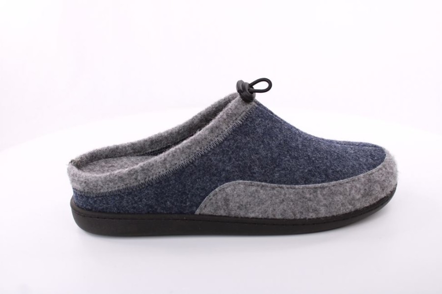 Fuß Fus Bequem Herren Hausschuh Pantolette Wechselfusbett Blau S23 803/01 Navy Hausschuhe