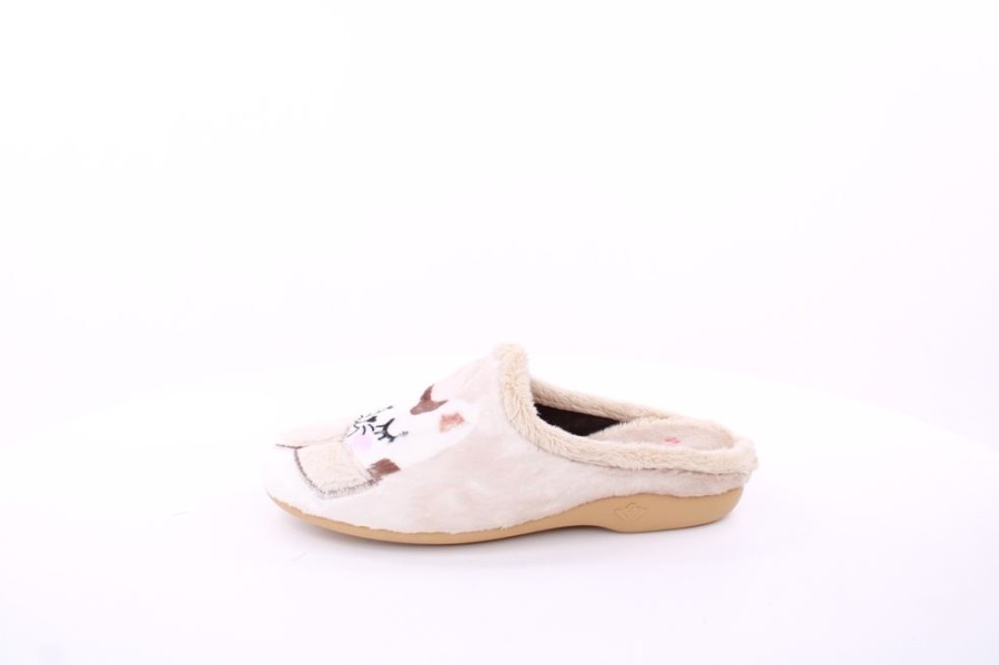 s`knöpfli S`Knopfli Damen Hauschuh Pantolette Katzen- Motiv Beige S23 Z29398 Astracan Crema Hausschuhe