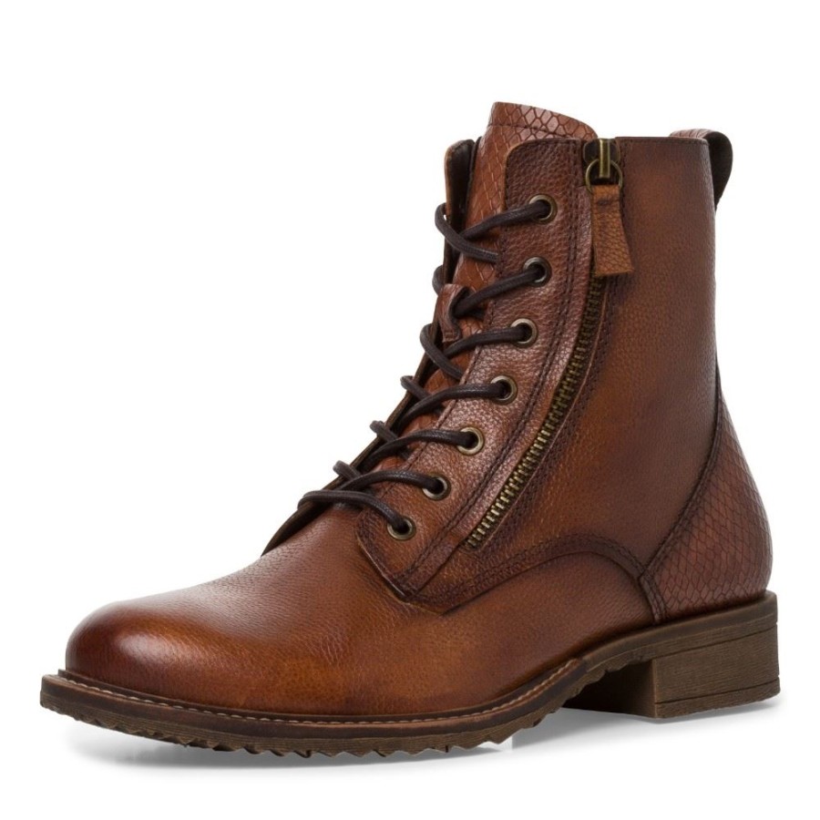 Tamaris Tamaris Schnurstiefelette Leder Braun Cognac S22 1-1-25211-29 393 Cognac/Snak Stiefel