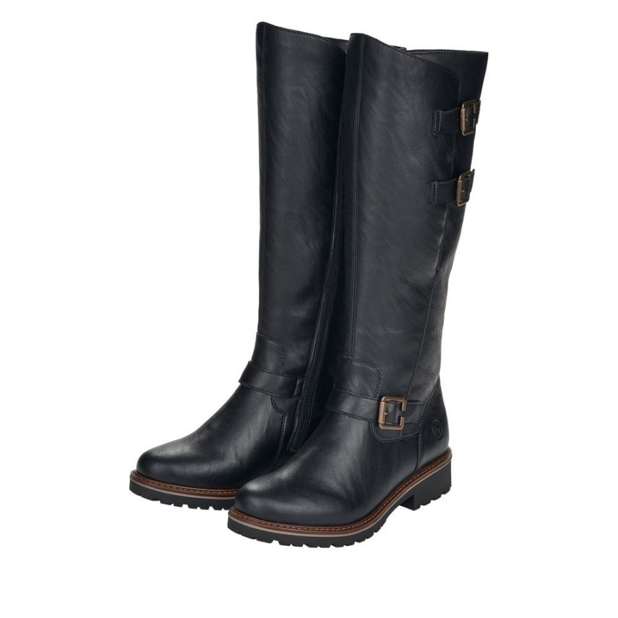 Remonte Remonte Damen Langschaftstiefel Stiefel Lammfellfutter Wechselfusbett S22 R6590-01 Schwarz Stiefel