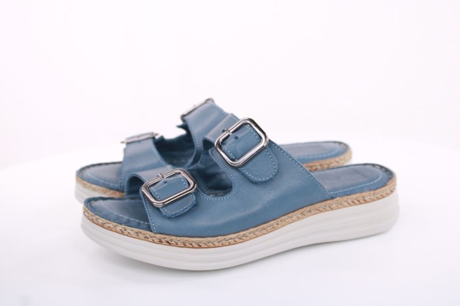 PETER Peter Erikson Damen Pantolette Leder Comfort- Fusbett Blau, Grun S13 231539 Pantoletten