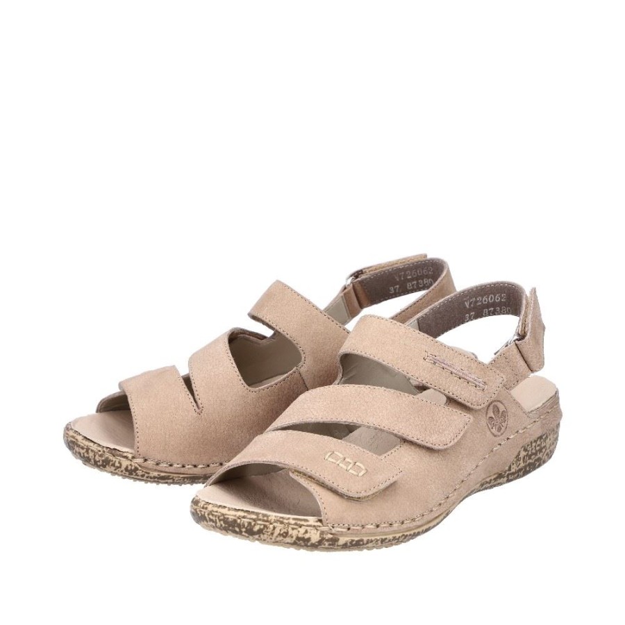 Rieker Rieker Damen Sandale Beige Mit Klettverschluss V7260-62 Shell/Beige Sandalen