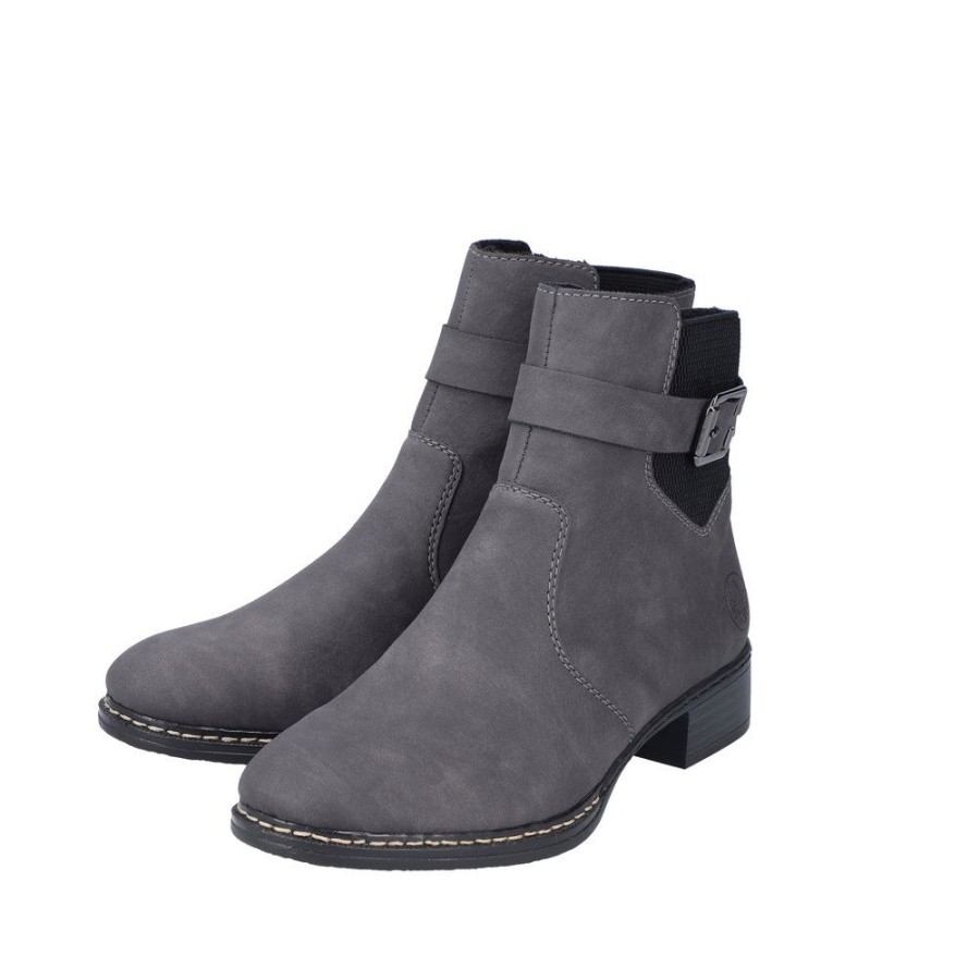 Rieker Rieker Damen Stiefelette Zierschnalle Grau S23 73454-45 Graphit/Schwarz Stiefel