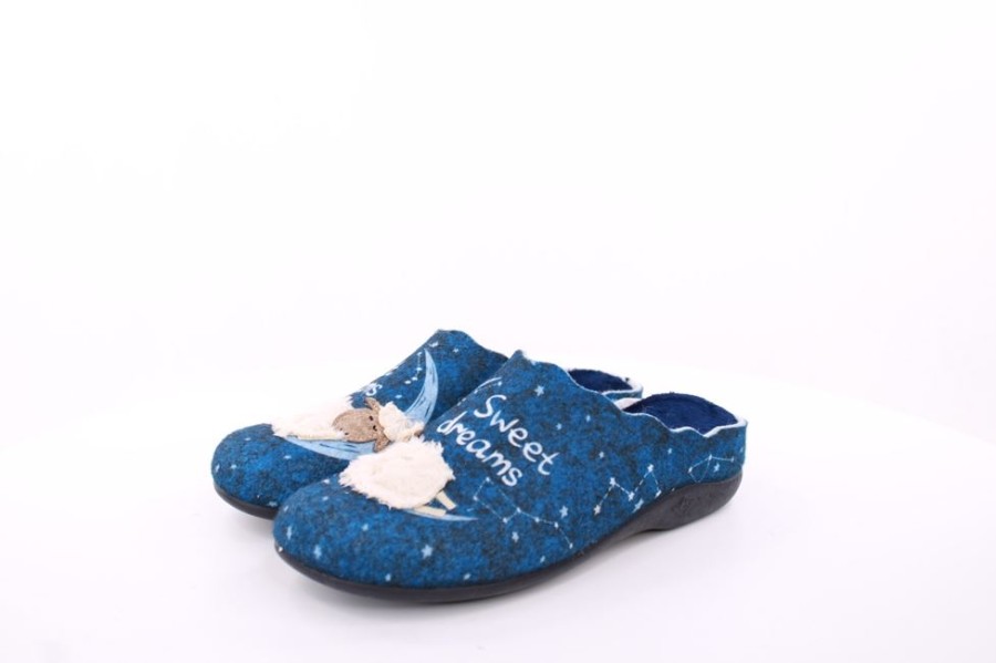 s`knöpfli S`Knopfli Damen Hausschuh Pantolette Schaf- Motiv Blau S23 Z29339P Azul Hausschuhe