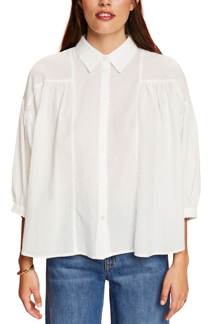 Esprit Esprit Oversize-Bluse, 100 % Baumwolle Weis S23 053Ee1F311 E100 White Bluse