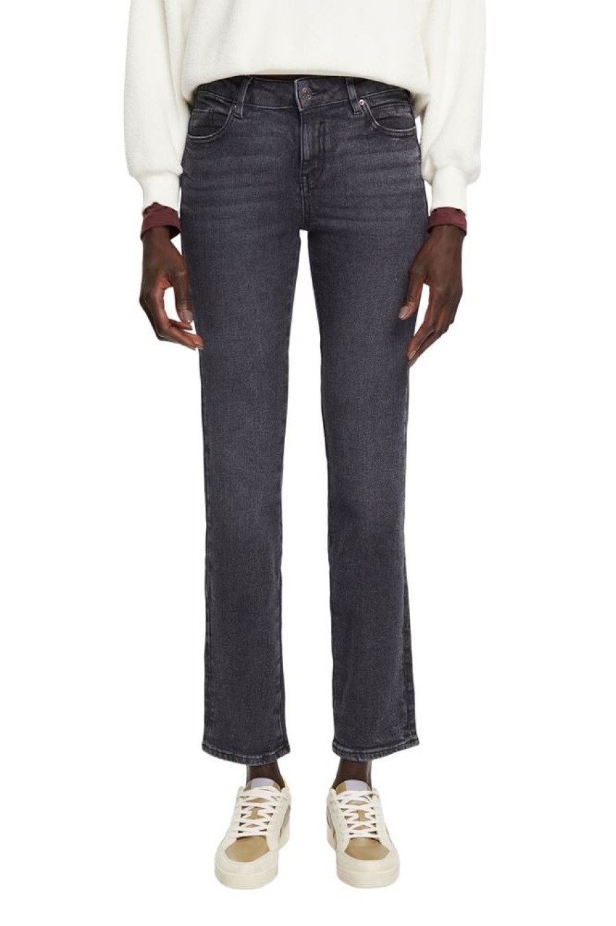 Esprit Esprit High-Rise-Stretchjeans Mit Geradem Bein Grau S23 102Ee1B332 E921 Grey Dark Jeans