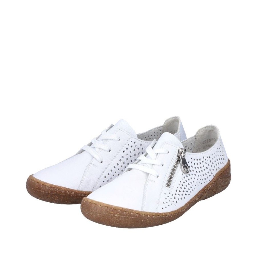 Rieker Rieker Antistress Damen Halbschuh Schnurschuh Lochmuster Leder Weis S12 54515-80 Weiss/Weiss Sneaker