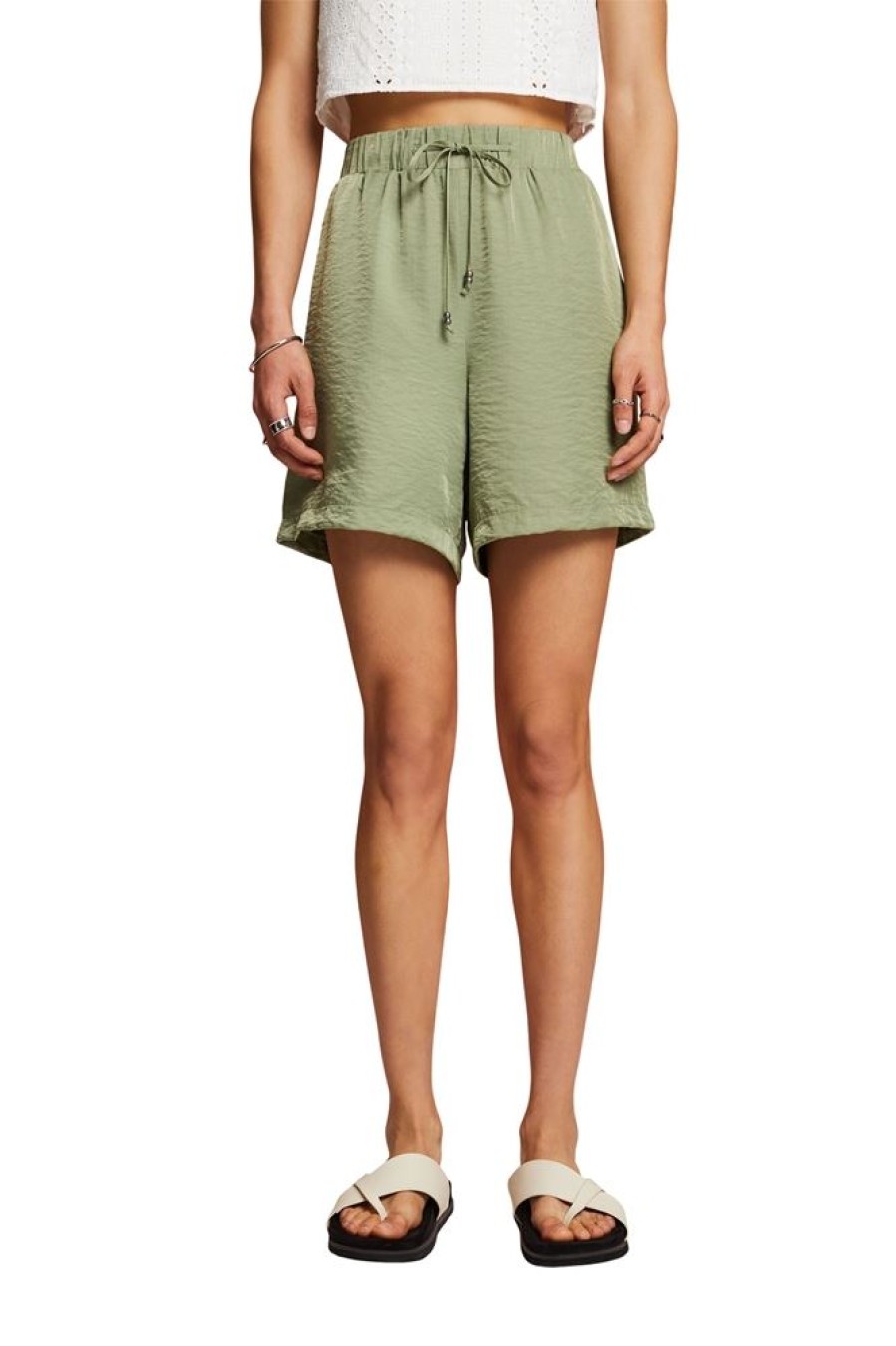 Esprit Esprit Pull-On-Shorts Aus Satin Grun S23 063Ee1C303 E345 Light Khak Hose