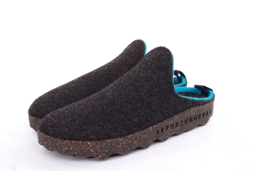 ASPORTUGUESAS Asportuguesas Damen Pantolette Wolle Kork Vegan Nachhaltig Grau S22 P018023016 Anthrazit Pantoletten