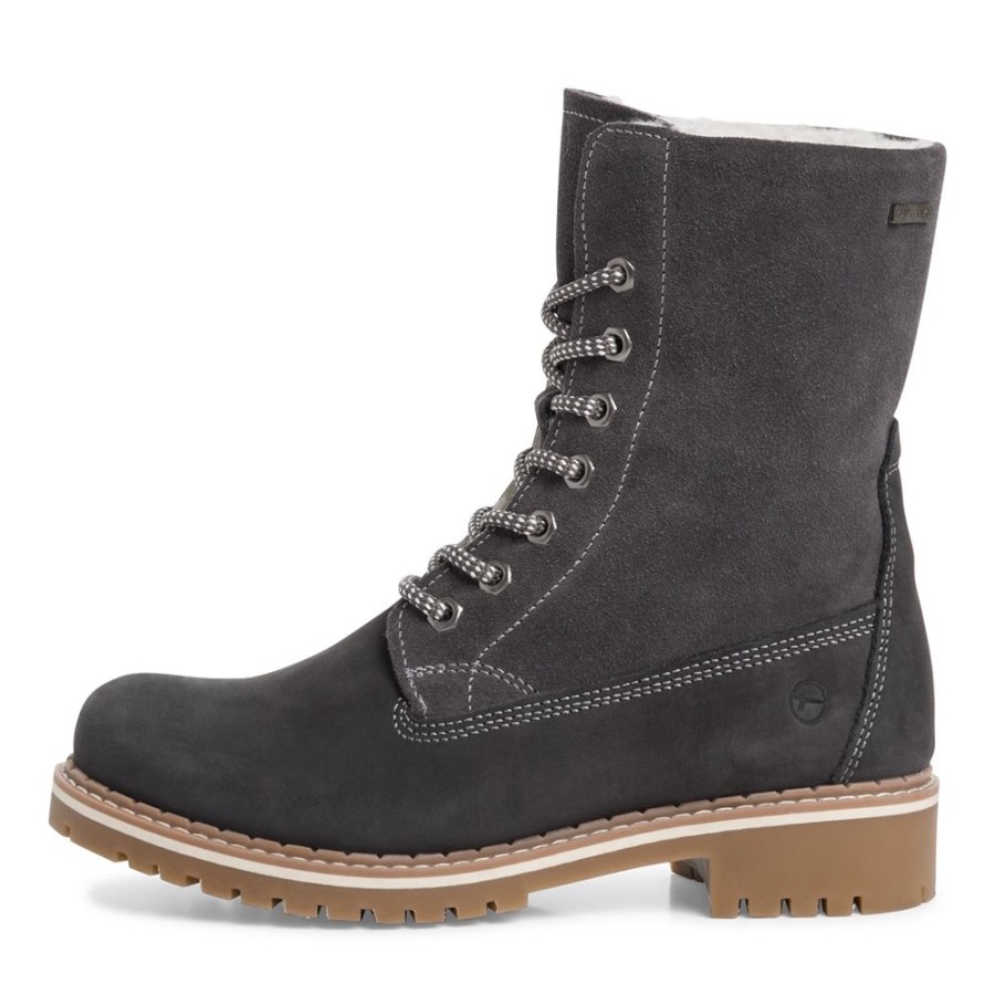 Tamaris Tamaris Schnurboots Schnurstiefelette Leder Duotex- Membran Wolle Grau S22 1-1-26443-29 214 Anthracite Stiefel